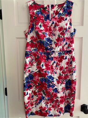 Talbots Floral V-Neck Sheath Dress Size 12 Cotton Stretch Fully Lined